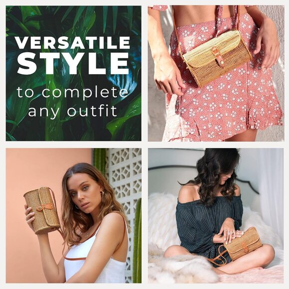 Round Rattan Bag for Women - Handmade Ata Wicker Woven Purse - Circle, Square, O - Picture 6 of 6